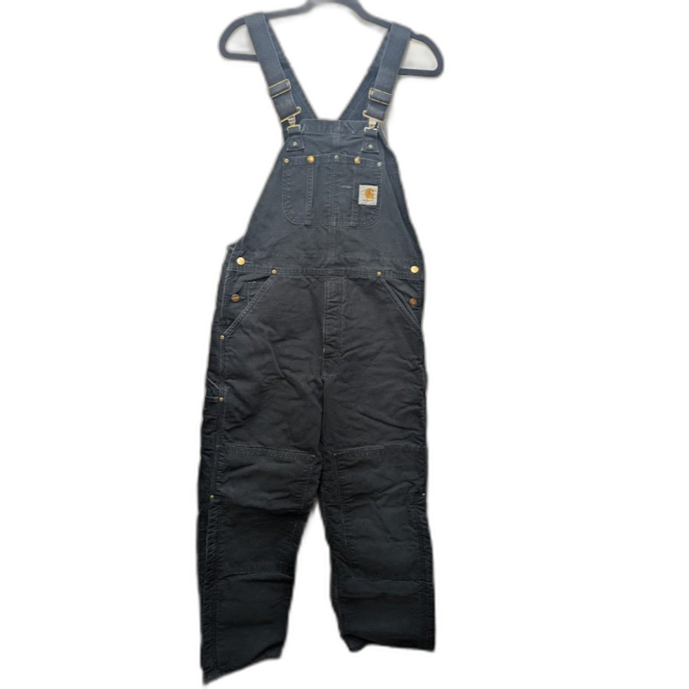 Vintage Carhartt R02 BLK 34x32 Black Insulated Double Knee Bib Overalls USA